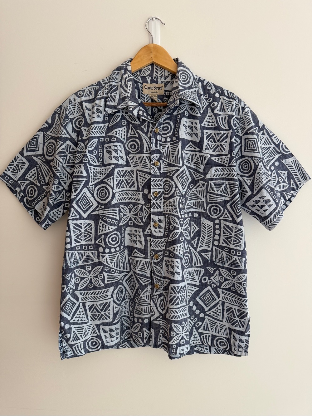 COOKE STREET Vintage Hawaiian Shirt Short Sleeve Button Front Geometric Tiki